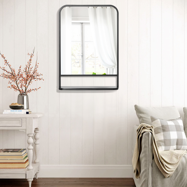 HOMCOM Espelho Decorativo de Parede 70x50cm Espelho Retangular de Metal com Prateleira de Armazenamento Estilo Moderno Preto - Image 7