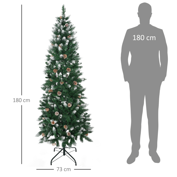 HOMCOM Árvore de Natal Artificial Nevada 180 cm com 508 Ramos 49 Pinhas Base Dobrável e Suporte de Aço Ø73x180 cm Verde e Branco - Image 3
