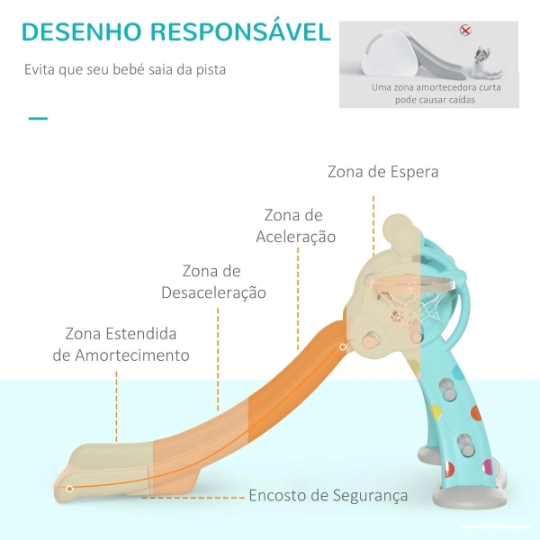 HOMCOM Escorrega Infantil Dobrável com Cesta de Basquetebol para Crianças acima de 18 meses Modelo Girafa para Interiores e Exteriores 140x87x75cm Azul e Cinza - Image 4