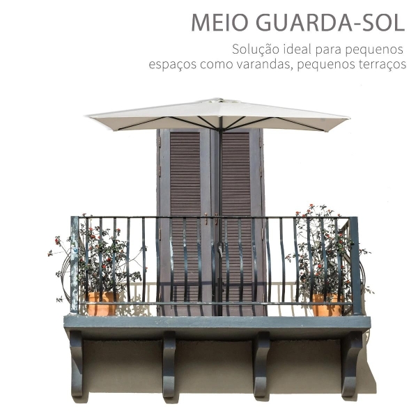 Outsunny Meia chapéu de sol 230x130x245 cm chapéu de sol para Parede Jardim com Manivela e Vara Metálica Ø38 mm Terraço Varanda Creme - Image 2