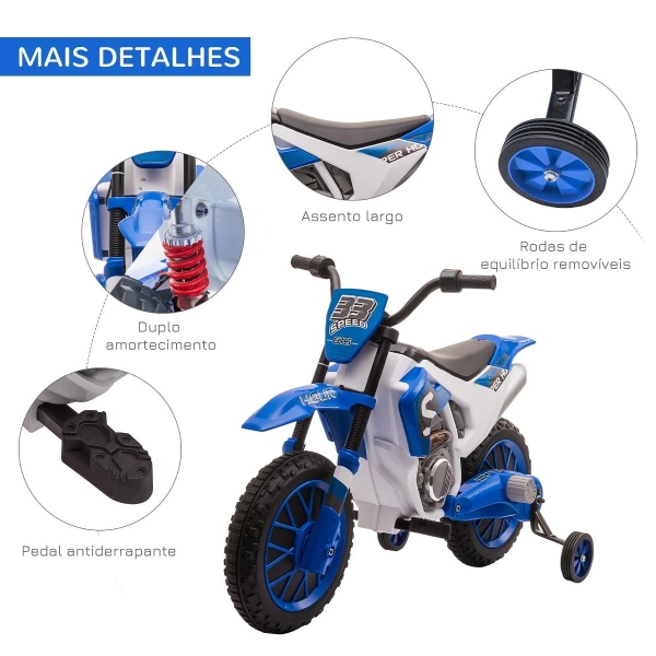 HOMCOM Mota Elétrica para Crianças acima de 3 Anos 12V Mota de Brinquedo Infantil com 2 Rodas de Equilíbrio Velocidade Máx. 8km/h Arranque Suave 106,5x51,5x68cm Azul - Image 6