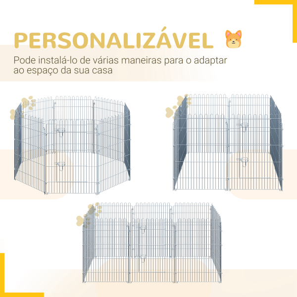 PawHut Parque para Animais de Estimação com 8 Paineis 63x76cm Cerca para Animais de Estimação com Porta com Trava para Jardim Pátio Exterior Prata - Image 4