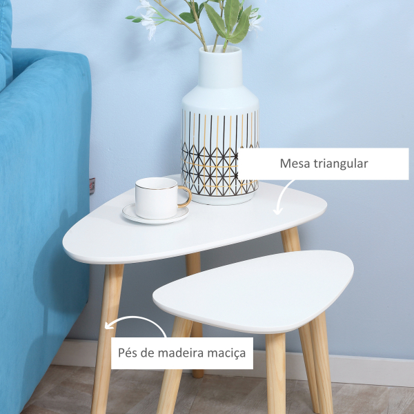 HOMCOM Conjunto de 2 Mesas Auxiliares com Pés de Madeira Mesas de Café 59,5x39,5x45cm e 44,5x28,5x40cm Branco - Image 5
