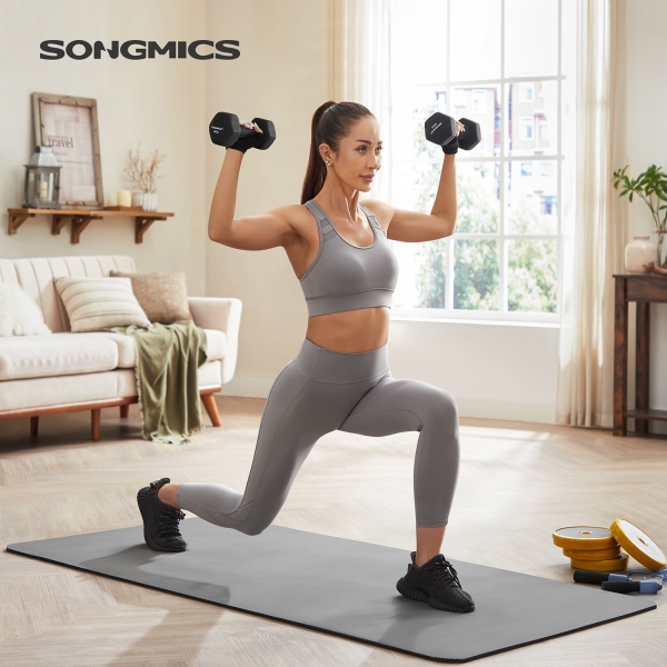 Conjunto de 2 halteres SONGMICS, 2 x 4 kg, pesos de mão de neoprene, pegada antiderrapante, exercícios de fitness, preto SYL068BK - Image 2