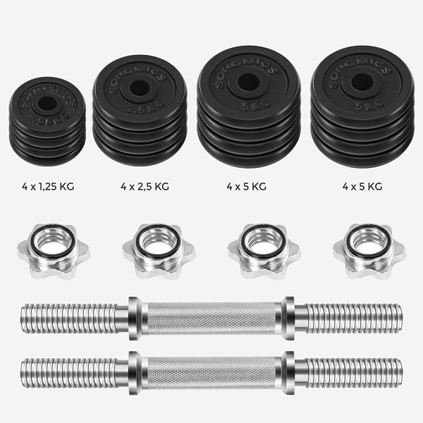 Conjunto de 1 halteres de ferro fundido SONGMICS, ajustável para homens e mulheres, com empunhadura de aço, treinamento físico, levantamento de peso, academia em casa, preto - Image 3