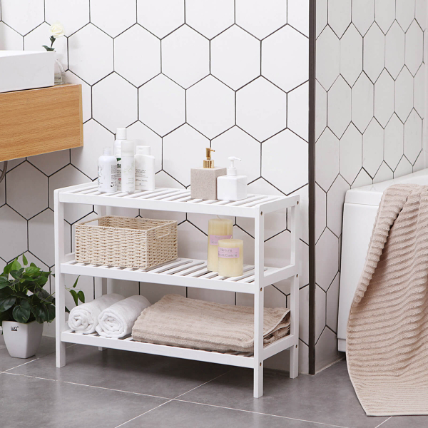 Sapateira de bambu SONGMICS, prateleira de armazenamento de 3 níveis, 70 x 26 x 55 cm (L x P x A), ideal para corredor, banheiro, sala de estar e corredor, branco LBS13W - Image 3