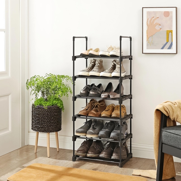 SONGMICS Sapateira de 6 níveis, organizador de sapatos de ferro, design personalizável, prateleira versátil e que economiza espaço, para entrada, sala de estar, quarto e cozinha, 45 x 30 x 106 cm, preto LSA23BK - Image 2