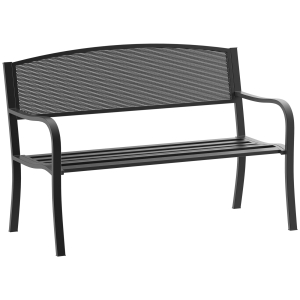Outsunny Banco de Jardim de 2 Lugares Banco de Exterior com Encosto de Malha de Aço para Pátio Varanda 127x60x87 cm Preto
