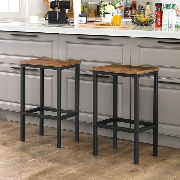 Bancos de bar VASAGLE, conjunto de 2 cadeiras de bar, bancos de bar para café da manhã e cozinha com apoio para os pés, estilo industrial na sala de estar, sala de festas, marrom rústico LBC, 65 x 40 x 30 x 65 cm - Image 3