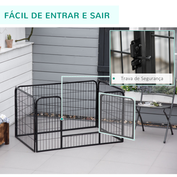 PawHut Parque para Animais de Estimação Retangular Gaiola para Cães 4 Paineis de Metal com Porta e Dupla Fechadura Cerca de Treinamento 129x84x70cm Preto - Image 6