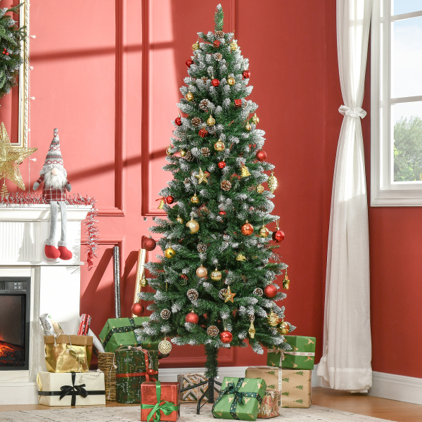 HOMCOM Árvore de Natal Artificial Nevada 180 cm com 508 Ramos 49 Pinhas Base Dobrável e Suporte de Aço Ø73x180 cm Verde e Branco - Image 2