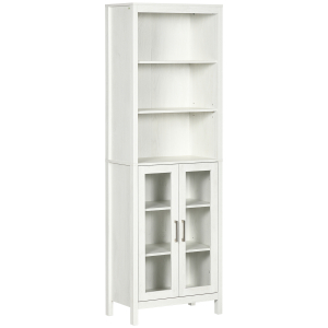 kleankin Armário Alto de Casa de Banho com 2 Portas de Vidro e 3 Prateleiras Armário Auxiliar Estilo Moderno 53x30x162cm Branco