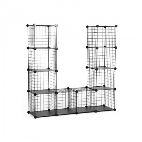 SONGMICS 12 Cubos de Grade de Arame, Unidade de Prateleiras Intertravadas com Prateleiras de Malha de Metal e Folhas de Plástico PP, para Livros, Sapatos, Brinquedos, Roupas, Ferramentas, na Sala de Estar e Banheiro, Preto LPI34H - Image 2