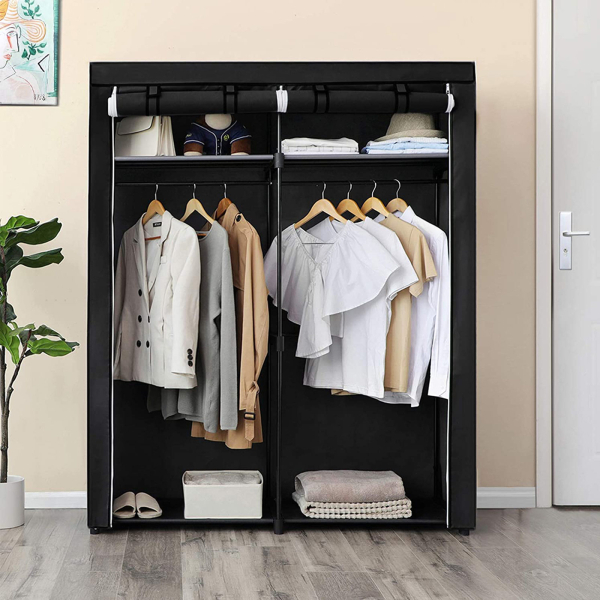 Guarda-roupa SONGMICS, guarda-roupa para quarto com 2 varões, guarda-roupa portátil de tecido, dobrável, cabideiro para armário, 43 x 140 x 174 cm, preto RYG02BK - Image 3