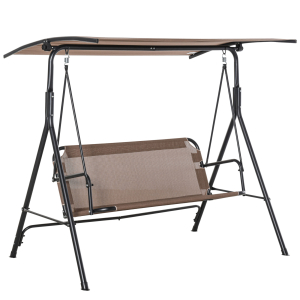 Outsunny Baloiço de Jardim de 2 Lugares Baloiço com Teto Ajustável em Ângulo para Terraço Balcão Carga Máxima 200kg Aço 172x110x155cm Marrom