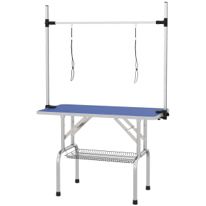 PawHut Mesa de Tosquia para Cães Dobrável com Prateleira de Armazenamento e Altura Ajustável 20-80 cm 107x60x170 cm Azul