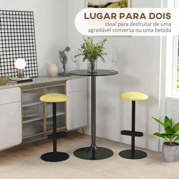HOMCOM Mesa de Bar Redonda Mesa Alta de Cozinha Moderna com Estrutura de Aço para 2 Pessoas Ø60x102 cm Preto - Image 4