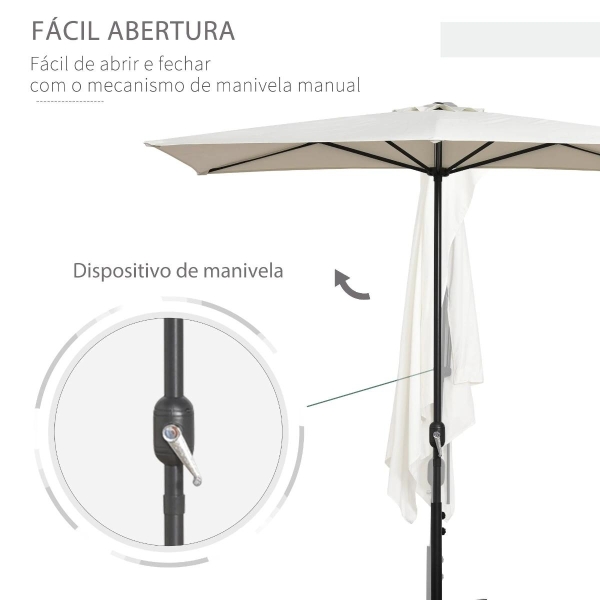 Outsunny Meia chapéu de sol 230x130x245 cm chapéu de sol para Parede Jardim com Manivela e Vara Metálica Ø38 mm Terraço Varanda Creme - Image 6
