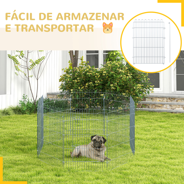 PawHut Parque para Animais de Estimação com 8 Paineis 63x76cm Cerca para Animais de Estimação com Porta com Trava para Jardim Pátio Exterior Prata - Image 5