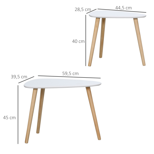 HOMCOM Conjunto de 2 Mesas Auxiliares com Pés de Madeira Mesas de Café 59,5x39,5x45cm e 44,5x28,5x40cm Branco - Image 3