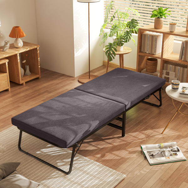 HOMCOM Cama Dobrável 70x180 cm com Colchão de Espuma Cama Dobrável com Encosto Ajustável em 5 Posições e Rodas Marrom - Image 2
