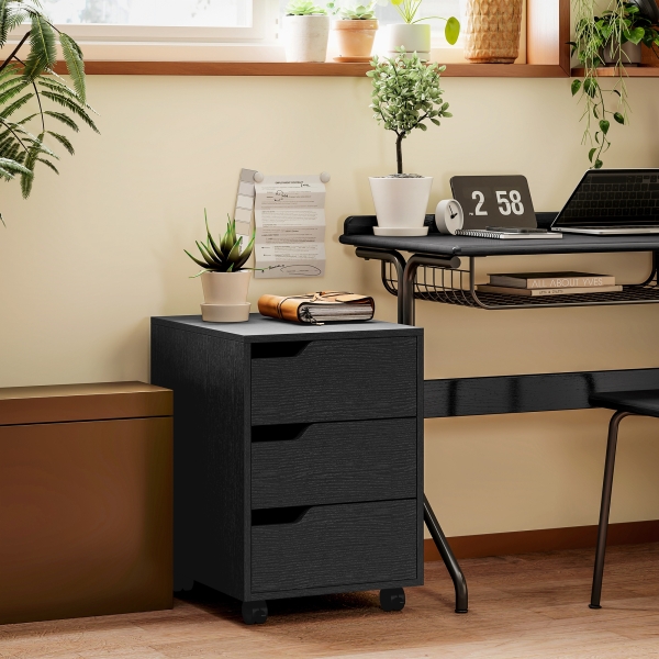 HOMCOM Bloco de Gavetas para Escritório Móvel de Escritório Bloco de Gavetas com 3 Gavetas e 4 Rodas 40x50x57,5 cm Preto - Image 2