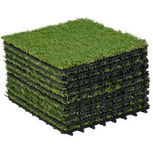 Outsunny Relva Artificial 30x30cm 10 Peças com Altura de 25mm Alta Densidade 11000 para Exterior Pátio Terraço Verde