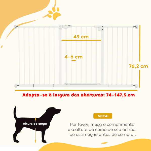PawHut Barreira de Segurança Extensível para Portas e Escadas com Fechamento Automático e Sistema de Duplo Bloqueio 74-147,5x76,2 cm Branco - Image 3