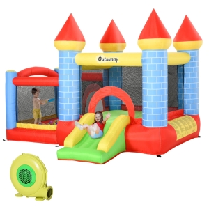 Outsunny Castelo inflável infantil com escorrega cama de salto insuflador e bolsa de transporte para interior e exterior 280x260x210 cm Multicolor