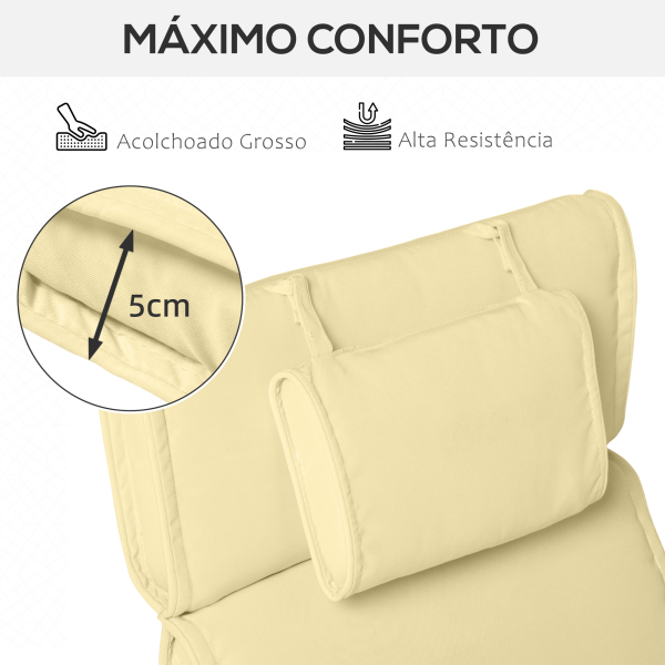Outsunny Almofada para Espreguiçadeira 198x53x5cm Almofada Suave para Espreguiçadeira Dobrável Acolchoada para Exterior Jardim Pátio Creme - Image 4