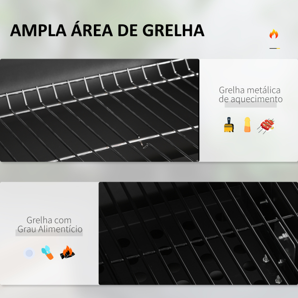 Outsunny Barbecue a Carvão com Rodas Tampa Grelhas de Aço Inoxidável Termômetro Bandeja Lateral e Prateleira 113x65x108 cm Preto - Image 4