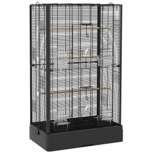 PawHut Gaiola para Pássaros 61x36,5x98 cm com Portas Poleiros Bandeja Removível e Alças para Canários Periquitos Preto