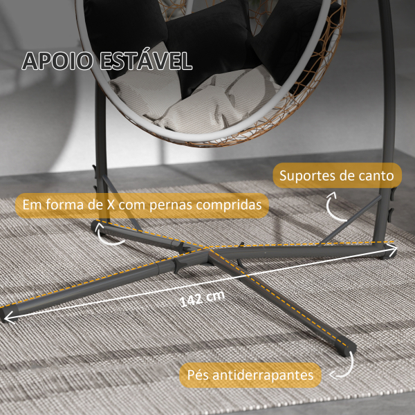 Outsunny Suporte para Cadeira Suspensa com Estrutura de Aço e Suporte para Copos Suporte para Cadeira de Baloiço 105x105x215 cm Preto - Image 6