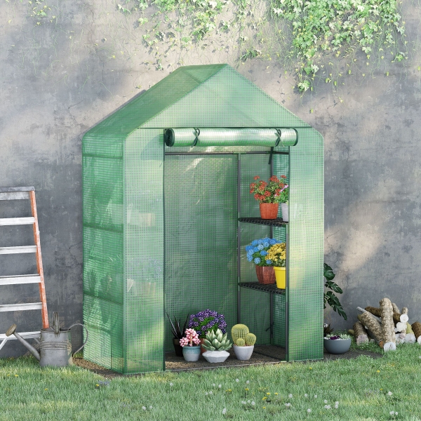 Outsunny Estufa de Jardim 140x70x190cm Estufa com 4 Prateleiras Porta Enrolável Cobertura de PE 140g/m² e Estrutura de Aço para Cultivos de Plantas Flores Verde - Image 2