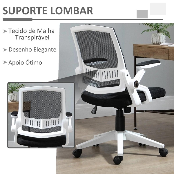 Vinsetto Cadeira de Escritório Ergonômica Basculante com Altura Ajustável Apoio para o Braço Dobrável Suporte Lombar e Malha Transpirável 61x61x94-104cm Preto - Image 8