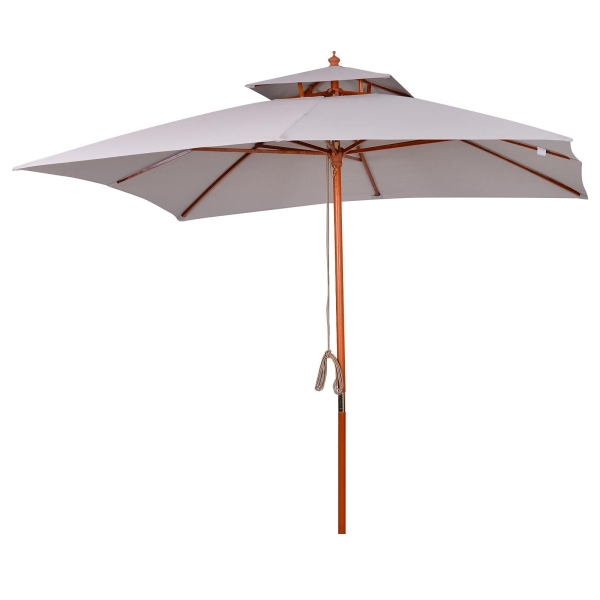 Outsunny Chapéu de Sol de Jardim com Teto Duplo Sistema de Polia Toldo de Poliéster Impermeável 300x300x297cm Cinza Claro - Image 8
