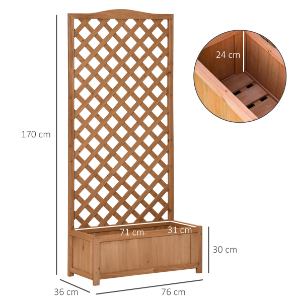 Outsunny Floreira com Treliça de Madeira Caixa de Plantio com Suporte para Plantas Trepadeiras para Cultivo de Plantas Flores Terraço Jardim Exterior 76x36x170cm Marrom - Image 3