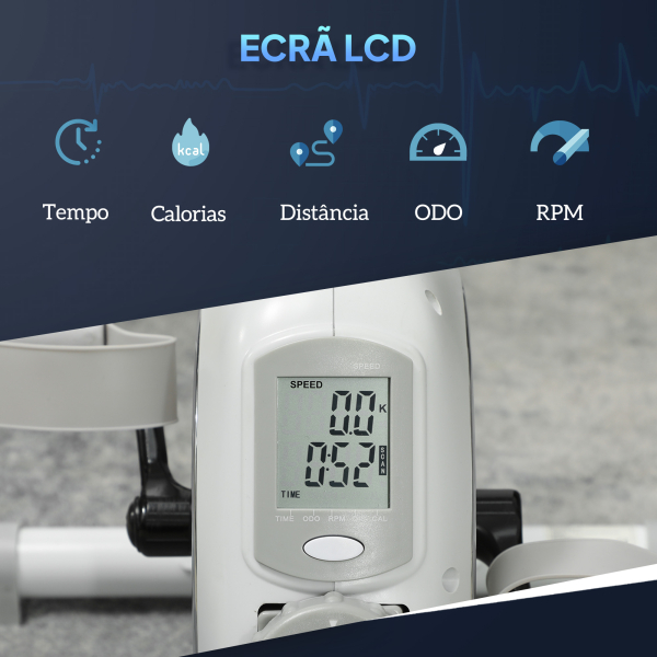 SPORTNOW Mini Bicicleta Estática com Resistência Magnética de 8 Níveis Ecrã LCD e Pedais Antiderrapantes para Exercitar Braços e Pernas 48x43x31 cm Branco - Image 6