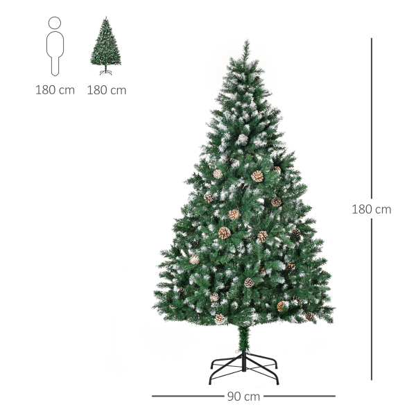 HOMCOM Árvore de Natal Artificial Ø90x180cm com 1111 Ramos de PVC e 59 Pinhas Base Dobrável e Suporte de Aço Decoração de Natal para Interiores Verde - Image 3