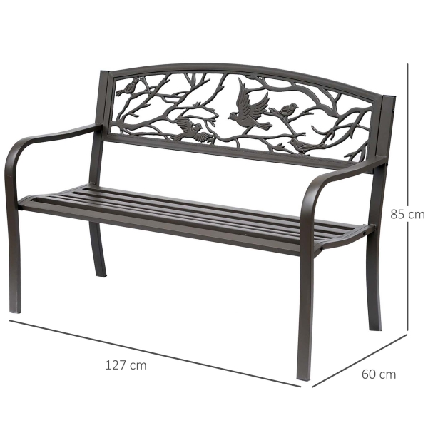 Outsunny Banco de Jardim de Aço Banco de Exterior com Apoio para os Braços e Encosto Decorativo 127x60x85 cm Marrom Escuro - Image 3