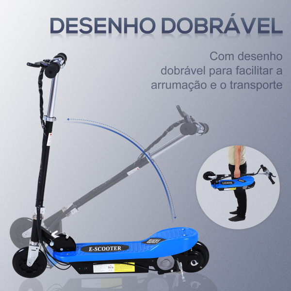 HOMCOM Trotinete Elétrica Dobrável para Crianças e Adolescentes acima de 7 Anos Velocidade de 10km/h Trotinete Elétrica com Guiador Ajustável e Freios Carga Máxima 50kg 78x37x89-95cm Azul - Image 5