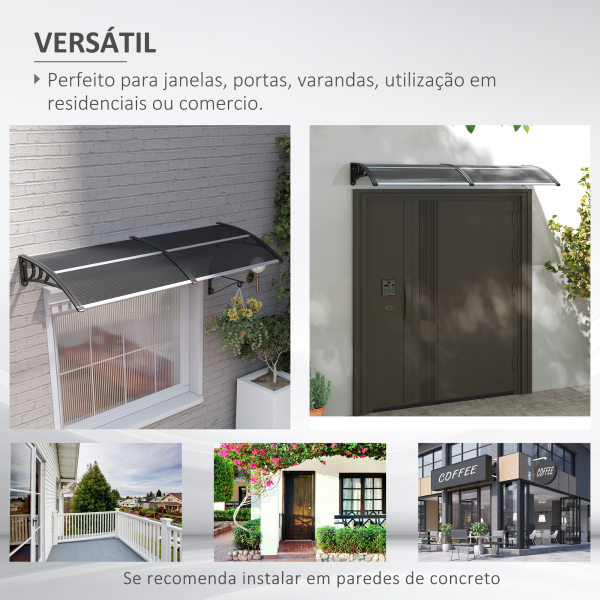Outsunny Marquise para Portas e Janelas 196x75x23 cm Marquise de Proteção contra Sol e Chuva com Cobertura de Policarbonato Preto - Image 6