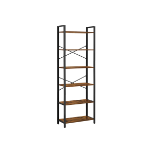 Estante VASAGLE, estante de 6 níveis com estrutura de aço, prateleiras altas rústicas para sala de estar, escritório, sala de estudo, corredor, estilo industrial, 66 x 30 x 186 cm, marrom rústico e preto LLS062B01