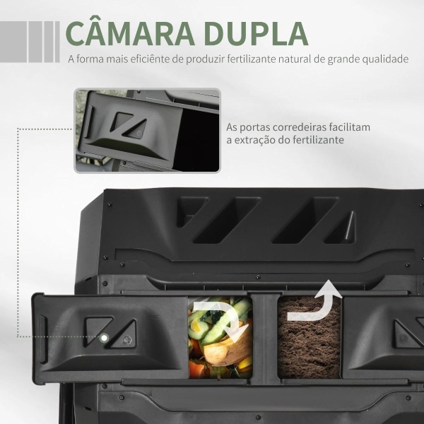 Outsunny Compostor de Tambor Giratório com Capacidade de 160L de Dupla Câmera e Ventilação Estrutura de Aço para Resíduos Orgânicos de Jardim 71x64x92cm Preto - Image 4