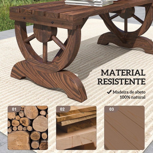 Outsunny Banco de Jardim de 2 Lugares Banco de Madeira com Rodas Decorativas Rústico Capacidade 250 kg 98x50x39,5 cm Castanho Rústico - Image 5
