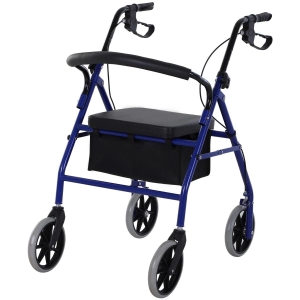 HOMCOM Andador para Adultos Dobrável com Armazenamento Assento e Travão 65x53x79-89cm Azul e Preto