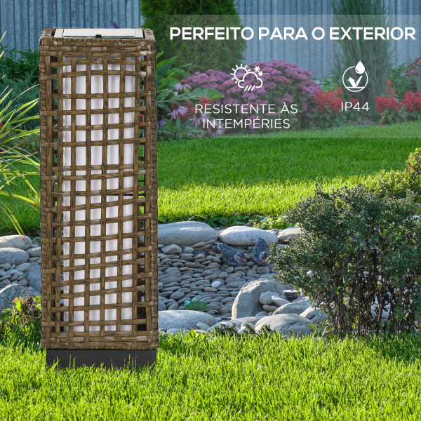 Outsunny Candeeiro Solar de Vime Sintético com Luzes LED Ligar/Desligar Automático para Varanda Pátio 15,5x15,5x46cm Marrom Areia - Image 7
