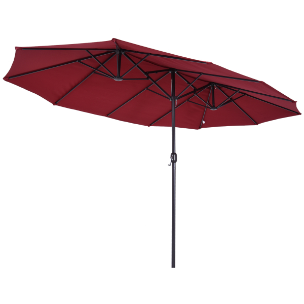 Outsunny Chapéu de Sol Duplo 4,55x2,68x2,38 m  Chapéu de Sol de Jardim com Manivela Manual Resistente à Água e com Proteção Solar UV para Terraço Pátio Vinho - Image 8