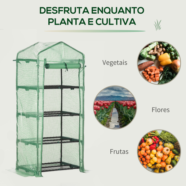 Outsunny Estufa de Jardim com 4 Prateleiras e Cobertura de PE Estufa de Aço para Cultivo de Plantas Flores 70x50x160cm Verde - Image 7