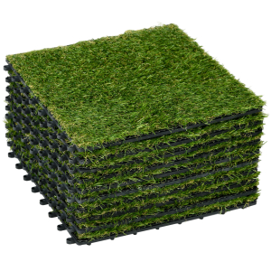 Outsunny Relva Artificial 30x30cm 10 Peças com Altura de 25mm Alta Densidade 6500 para Exterior Pátio Terraço Verde